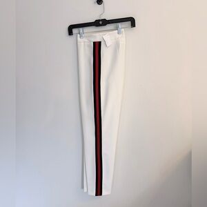 NWT White Side-Stripe Trousers with Navy Blue & Red Stripe